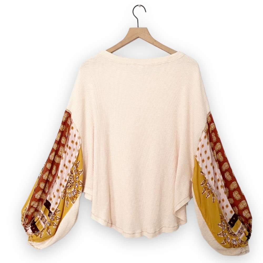 Free People We The Free Blossom Rose Thermal Top Patchwork Dolman Balloon Sleeve - Picture 6 of 11